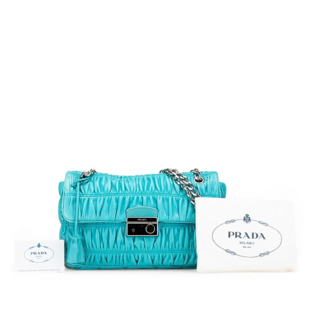 Prada Nappa Gaufre Chain Shoulder Bag Blue Leather - Picture 9 of 9